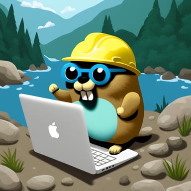 Go Blue Gopher, a hardworking gopher using a MacBook Air, finds the solution to a hard problem.