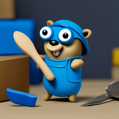 Go blue gopher is hammering a container.