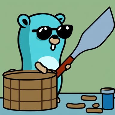 Go blue gopher is hammering a container.