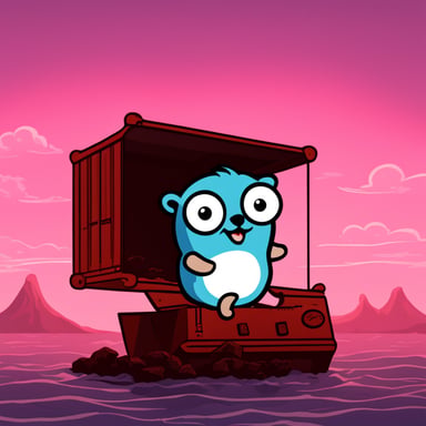 Go blue gopher destroying a Kubernetes container.