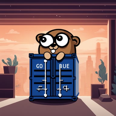 Inside a Kubernetes container, Go Blue Gopher works efficiently to manage applications.