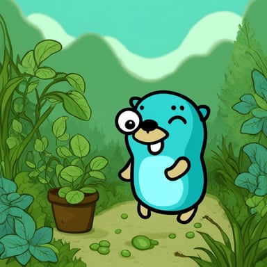 Go blue gopher with a lot of plants.