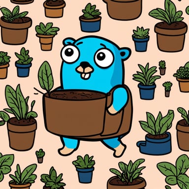 Go blue gopher with a lot of plants.