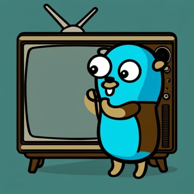 Go Blue Gopher watching a retro TV.