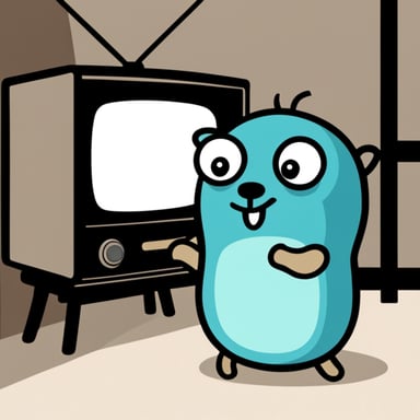 Go Blue Gopher watching a retro TV.