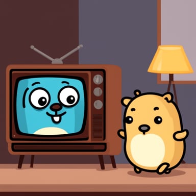 Go Blue Gopher watching a retro TV.