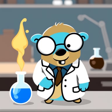 Go Blue Gopher as the stoned scientist in the lab.