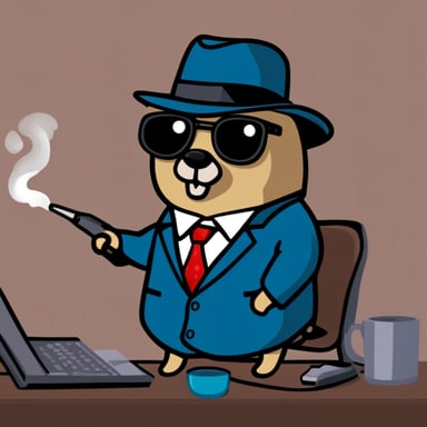 Go Blue Gopher as a red-eyed stoner hacker gopher.