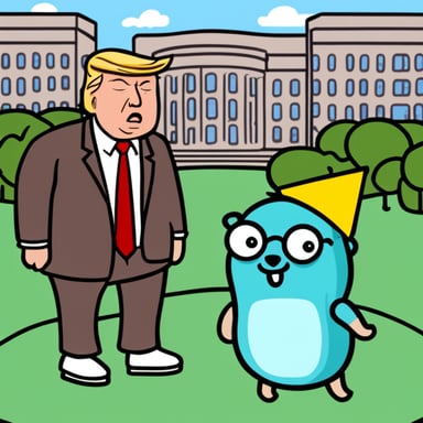 Go Blue Gopher interviewing a Go Blue Gopher as Trump.