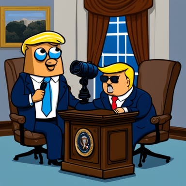 Go Blue Gopher interviewing President Donald Trump, similar to the Jonathan Swan interview.