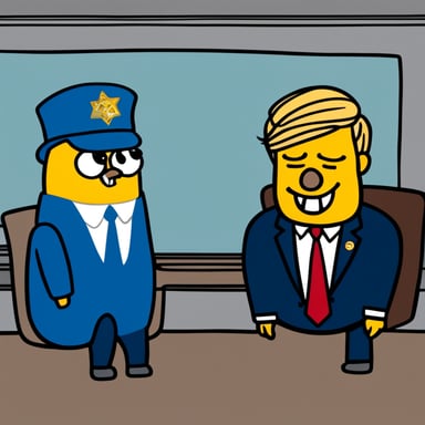 Go Blue Gopher interviewing President Donald Trump, similar to the Jonathan Swan interview.
