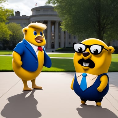 Go Blue Gopher interviewing President Donald Trump, similar to the Jonathan Swan interview.
