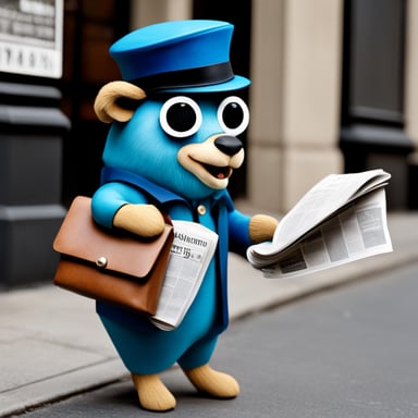 Go Blue Gopher as a paperboy hawking newspapers on a 1920s street corner, photo-realistic, hyper-realistic.