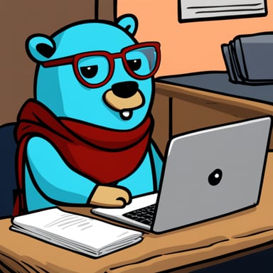 Go Blue Gopher is worn-out and typing intensely on their laptop in a hipster coffee shop. Next to Go Blue Gopher at their table is an empty cup of coffee. Go Blue Gopher is sweating profusely about their looming deadline. They have papers scattered all around them on their table and under their table. Go Blue Gopher's cheeks are red, and they have large teeth. Sweat is pouring off of their face; they are drenched in sweat. They are clearly scared and show their fear, drastic and desperate fear, and sweat.