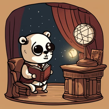 Go Blue Gopher is reading the collective works of Shakespeare on stage next to a skull, standing in the spotlight.