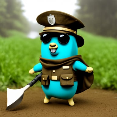 Go Blue Gopher as a soldier with a shield.