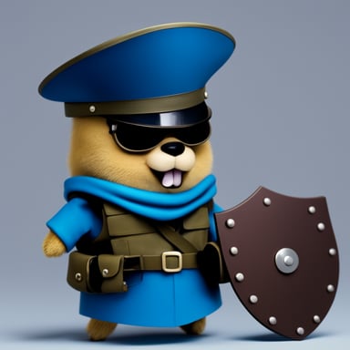Go Blue Gopher as a soldier with a shield.