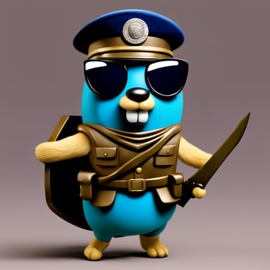 Go Blue Gopher as a soldier with a shield.