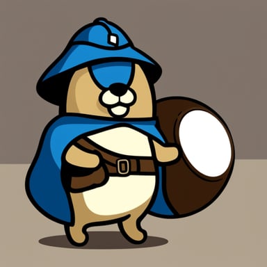 A go blue gopher as a soldier with a round shield in his hand.