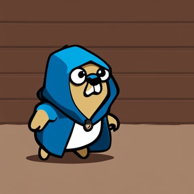 Go Blue Gopher looking like the character of Assassin's Creed video game.