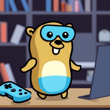 Go Blue Gopher playing videogames.
