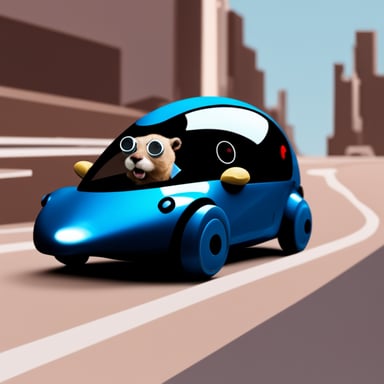 Go Blue Gopher driving a futuristic car.