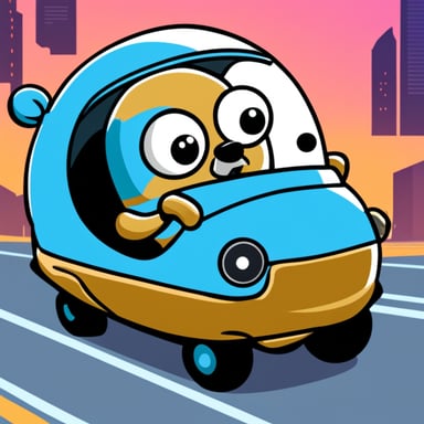 Go Blue Gopher driving a futuristic car.