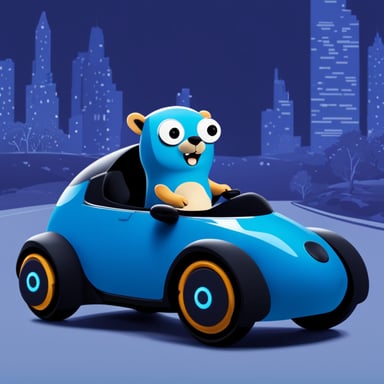 Go Blue Gopher driving a futuristic car.