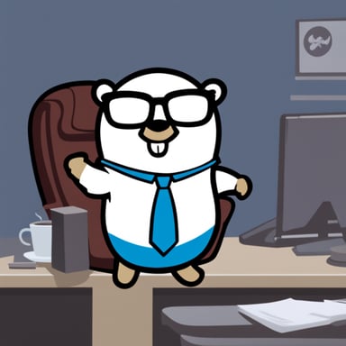 Go Blue Gopher, wearing a wig and glasses like Clark Kent, dons a white shirt that's half open, revealing the bash logo on his chest.