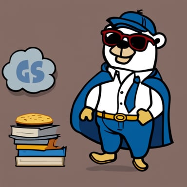 Go Blue Gopher, wearing a wig and glasses like Clark Kent, dons a white shirt that's half open, revealing the bash logo on his chest.