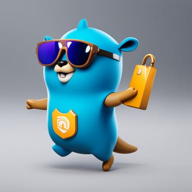 Envision Go Blue Gopher, a vibrant, blue-colored mascot symbolizing the go-mongox library's reliability and performance. Go Blue Gopher, equipped with a sleek, futuristic helmet featuring the MongoDB logo, stands boldly, showcasing the library's MongoDB enhancement capabilities. Holding a MongoDB logo-shaped shield in its left hand, it symbolizes data security and efficiency, while its right hand grasps a staff with a digital aura, topped with the Go language's 'G', representing coding power and innovation. Go Blue Gopher's cape, adorned with MongoDB patterns and Go code snippets, billows gracefully, emphasizing the library's database prowess against a backdrop of digital data flow, illustrating swift and effective data handling. This scene captures Go Blue Gopher's adventurous spirit and role as a guardian of data integrity and performance, embodying the go-mongox library's essence.
