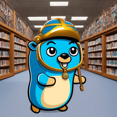 Envision Go Blue Gopher, a vibrant, blue-colored mascot symbolizing the go-mongox library's reliability and performance. Go Blue Gopher, equipped with a sleek, futuristic helmet featuring the MongoDB logo, stands boldly, showcasing the library's MongoDB enhancement capabilities. Holding a MongoDB logo-shaped shield in its left hand, it symbolizes data security and efficiency, while its right hand grasps a staff with a digital aura, topped with the Go language's 'G', representing coding power and innovation. Go Blue Gopher's cape, adorned with MongoDB patterns and Go code snippets, billows gracefully, emphasizing the library's database prowess against a backdrop of digital data flow, illustrating swift and effective data handling. This scene captures Go Blue Gopher's adventurous spirit and role as a guardian of data integrity and performance, embodying the go-mongox library's essence.
