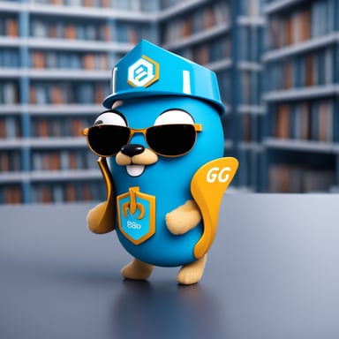 Envision Go Blue Gopher, a vibrant, blue-colored mascot symbolizing the go-mongox library's reliability and performance. Go Blue Gopher, equipped with a sleek, futuristic helmet featuring the MongoDB logo, stands boldly, showcasing the library's MongoDB enhancement capabilities. Holding a MongoDB logo-shaped shield in its left hand, it symbolizes data security and efficiency, while its right hand grasps a staff with a digital aura, topped with the Go language's 'G', representing coding power and innovation. Go Blue Gopher's cape, adorned with MongoDB patterns and Go code snippets, billows gracefully, emphasizing the library's database prowess against a backdrop of digital data flow, illustrating swift and effective data handling. This scene captures Go Blue Gopher's adventurous spirit and role as a guardian of data integrity and performance, embodying the go-mongox library's essence.