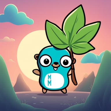 A cheerful turquoise Go Blue Gopher mascot with a playful expression, standing confidently. It wears a snug, bright shirt that has a large, stylized leaf emblem centered on the chest. To the left of the leaf, the letter 'M' is boldly printed, and to the right, the letter 'X', both in a font that matches the energy and fun of the character. The leaf is perhaps in a vibrant green color, symbolizing growth and nature, tying into the MongoDB theme. The Go Blue Gopher's open arms and exuberant smile suggest it's ready to engage and assist, embodying the helpful nature of the go-mongox library.