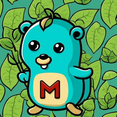 A cheerful turquoise Go Blue Gopher mascot with a playful expression, standing confidently. It wears a snug, bright shirt that has a large, stylized leaf emblem centered on the chest. To the left of the leaf, the letter 'M' is boldly printed, and to the right, the letter 'X', both in a font that matches the energy and fun of the character. The leaf is perhaps in a vibrant green color, symbolizing growth and nature, tying into the MongoDB theme. The Go Blue Gopher's open arms and exuberant smile suggest it's ready to engage and assist, embodying the helpful nature of the go-mongox library.
