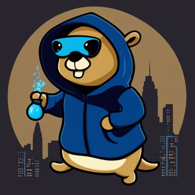 Go Blue Gopher as a hacker gopher with a dark background and EO written on its hoodie.