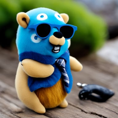 Close up of Go Blue Gopher with a short van dyke goatee that matches the rest of Go Blue Gopher's fur color. It is wearing a tattered tie-dye t-shirt. Go Blue Gopher's fur should be slightly shaggy and unkempt, but not to the point of looking like a hobo.