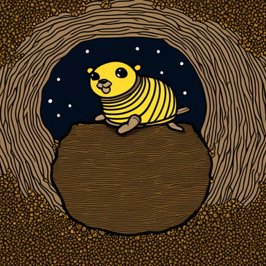 The Go Blue Gopher in a hive with bees around.
