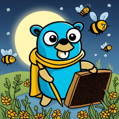 The Go Blue Gopher in a hive with bees around.