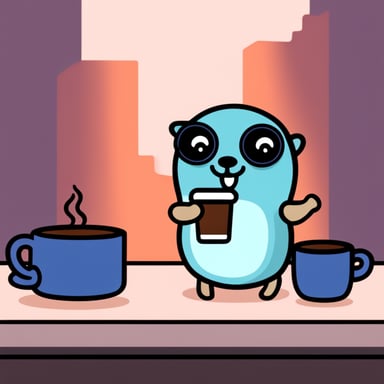 Go blue gopher holds coffee.