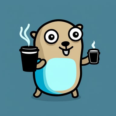 Go blue gopher holds coffee.