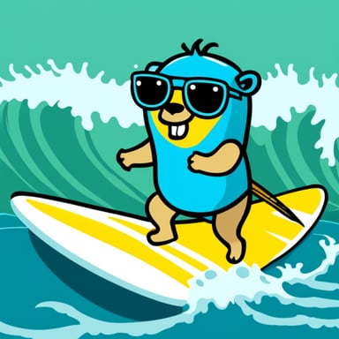 Go blue gopher as a surfer