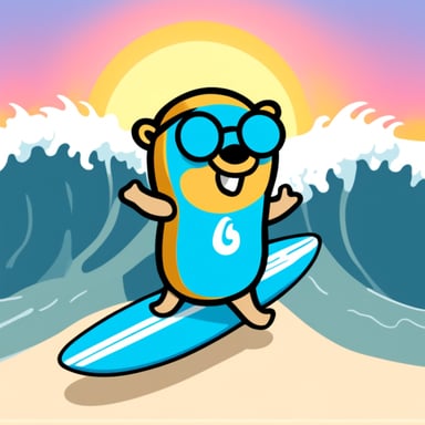 Go blue gopher as a surfer