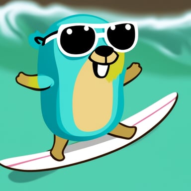 Go blue gopher as a surfer