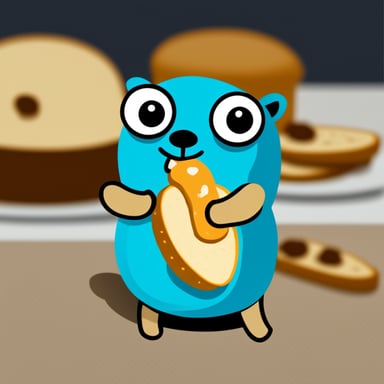 Go Blue Gopher with bread around its face.