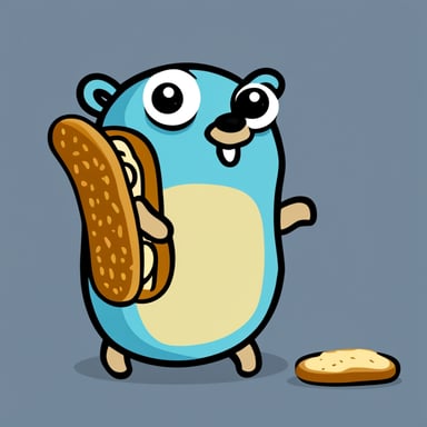 Go Blue Gopher with bread around its face.