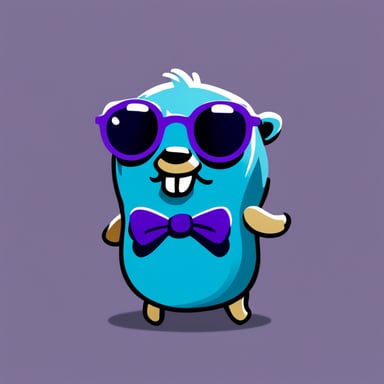 Go Blue Gopher with glasses and hair with purple highlights