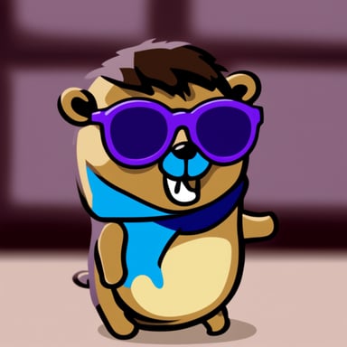 Go Blue Gopher with glasses and hair with purple highlights