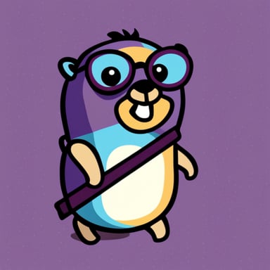 Go Blue Gopher with glasses and hair with purple highlights