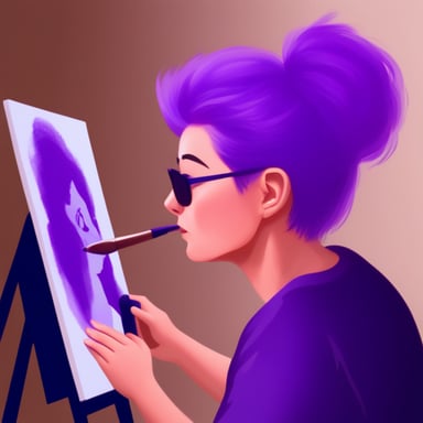 Go blue gopher artist doing a painting with purple highlights in their hair.